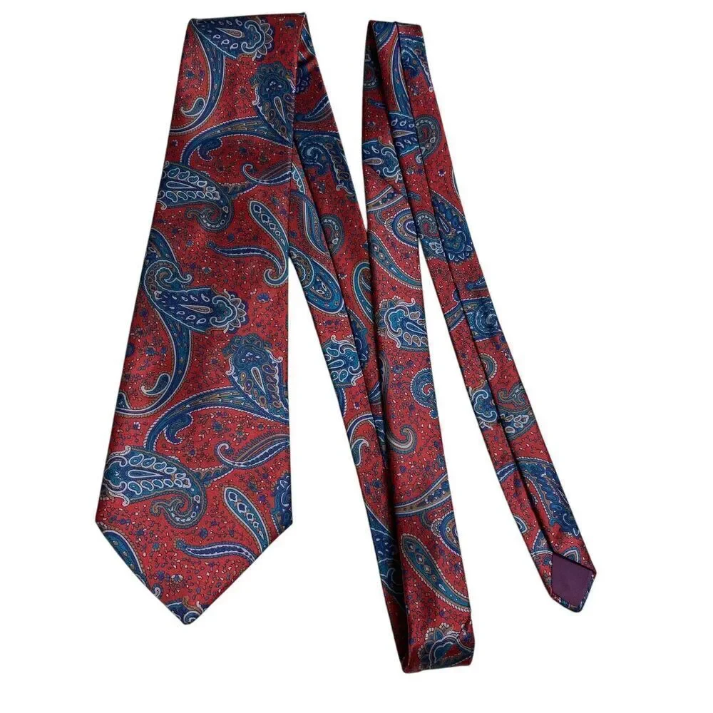 Starcy Ltd. Tie Men's Necktie Paisley Polyester Maroon Blue 80's